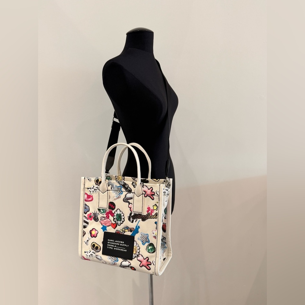 Marc Jacobs White Floral Print Tote with Multicolor Accents